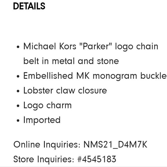 Michael Kors Chain Link Circle Logo Lock Belt- Gold